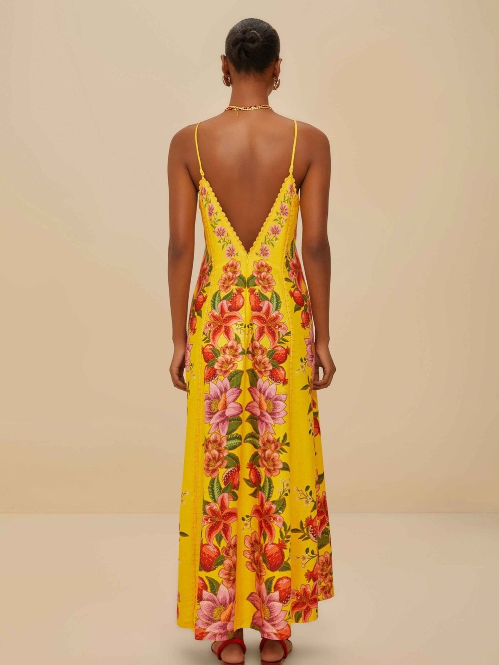 Yellow Summer Fruit Scarf LENZING™ ECOVERO™ Euroflax™ Maxi Dress - Picture 4 of 8